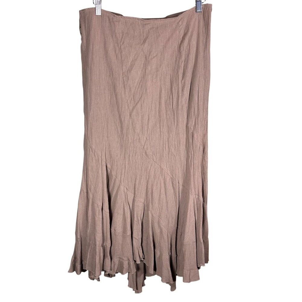 Y2K New Old Stock Asymmetrical Khaki Beige Midi Skirt Sz 14 Whimsy Fairy READ - Picture 2 of 11